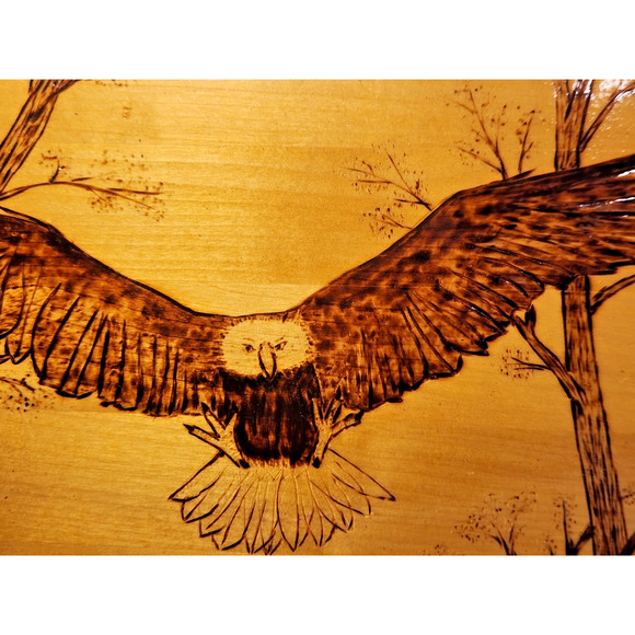 Pyrography American Folk Art Carved Bald Eagle Wood Wall Plaque Signed - Picture 5 of 5